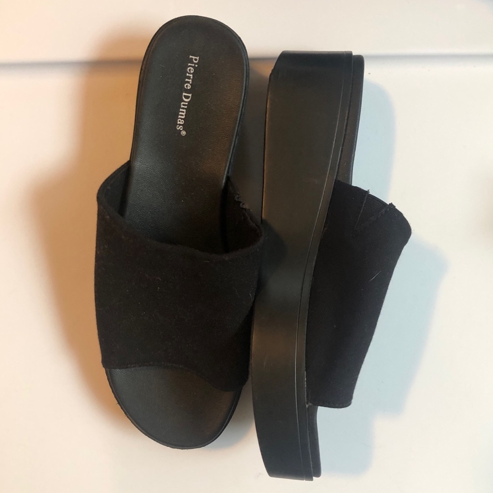 Pierre Dumas Y2K Wide Strap Mule Platform / Flatform Slides Black 90s Style Sz 8